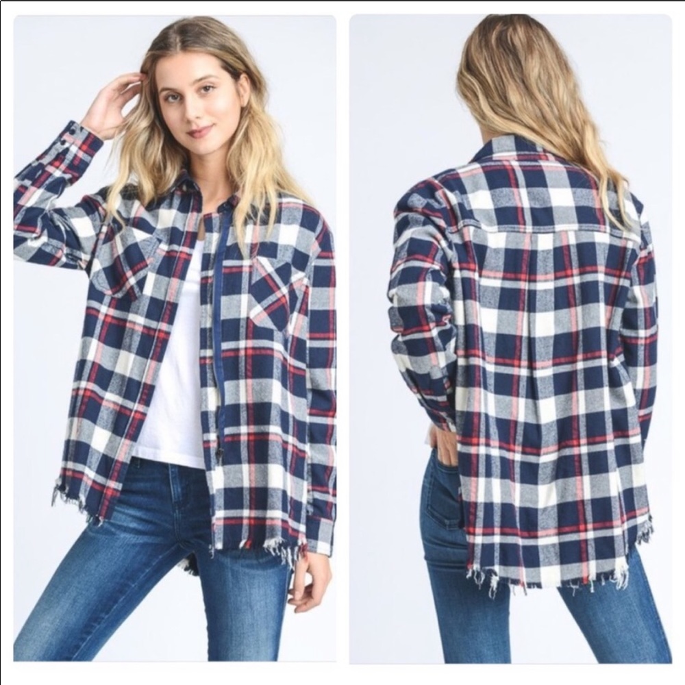 Blue plaid zip up flannel